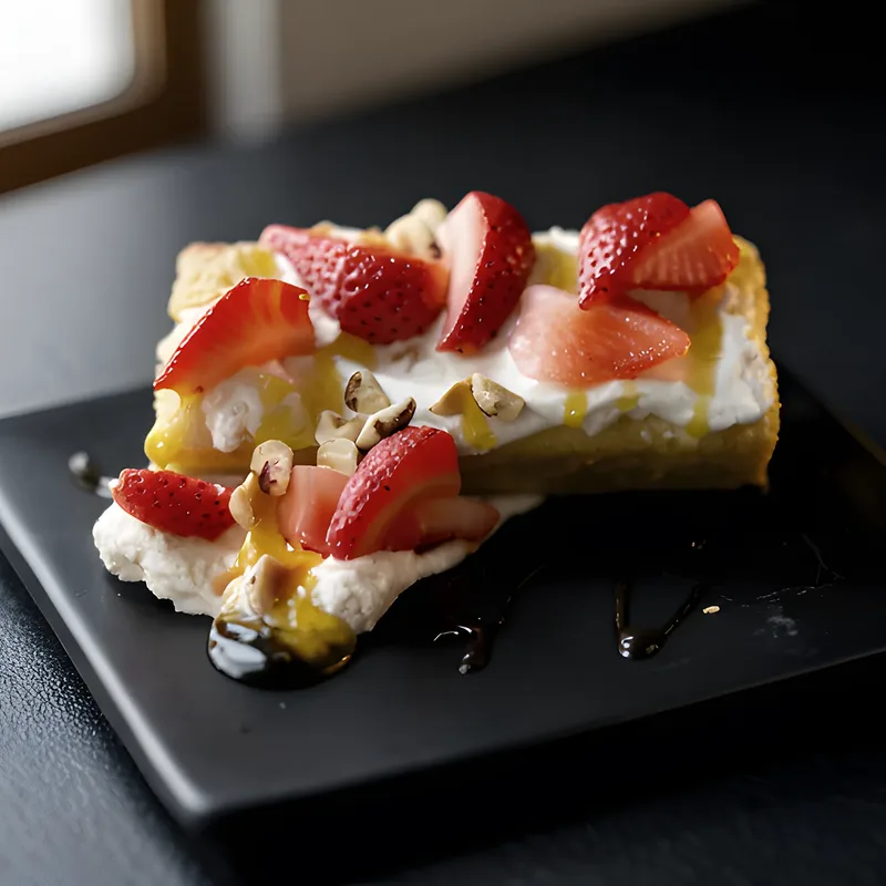 Strawberry and burrata on brioche with honey