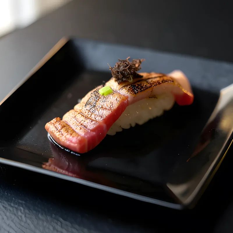 Seared beef nigiri finished with black truffle